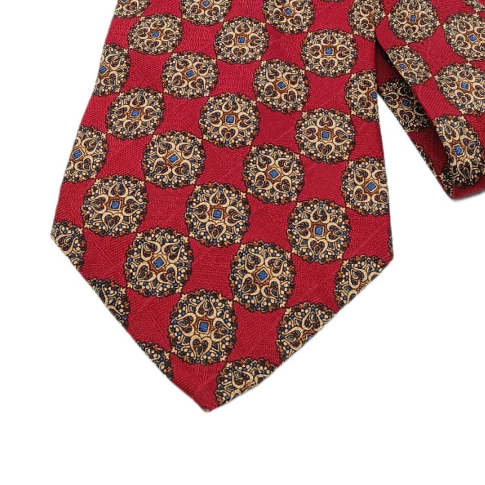 Today’s Man Silk Tie Mens 60” Red Blue Gold Geometric Art Deco Designer Wide New